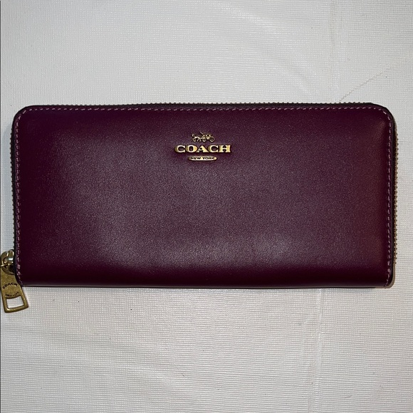 Coach Maroon Leather Wallet with Gold Accents - Picture 1 of 3